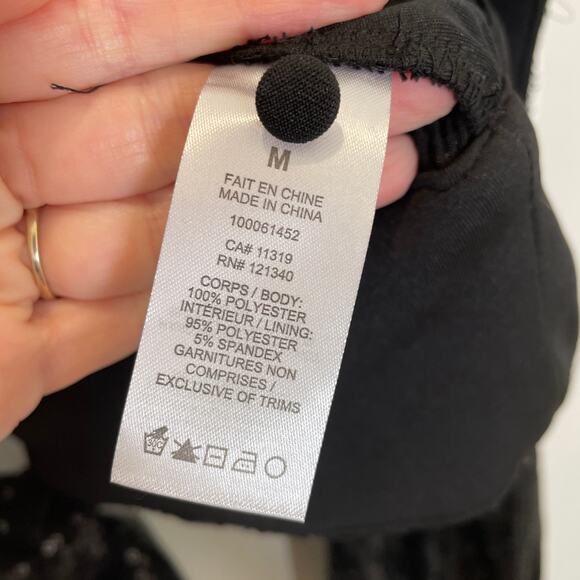 Dynamite Sequined Top Mock Neck Long Sleeve Open Back with Tie Black NWT M - Picture 6 of 7